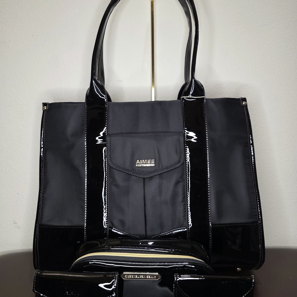 Aimee Kestenberg Weekender Black Nylon Glossy Tote Set